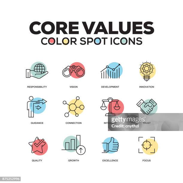 einfachen satz von kern-werte-farbe-vektor-linie-icons - honors the right stuff stock-grafiken, -clipart, -cartoons und -symbole