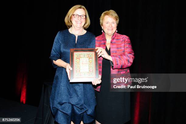 November 16: Gail O. Mellow and Anne-Imelda Radice attend the American Folk Art Museum Annual Gala at JW Marriott Essex House on November 16, 2017 in...