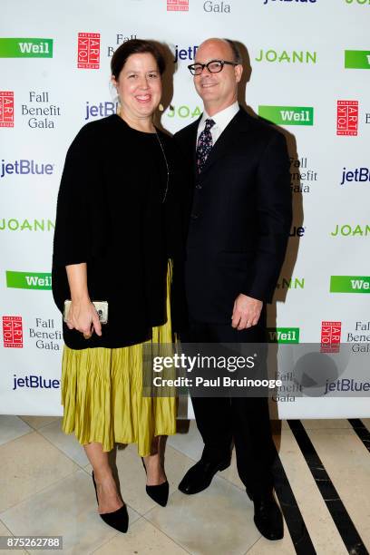 November 16: Gillian Morris and AJ Benson attend the American Folk Art Museum Annual Gala at JW Marriott Essex House on November 16, 2017 in New York...