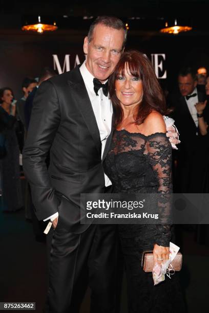 Henry Maske and his wife Manuela Maske pose at the Bambi Awards 2017 party at Atrium Tower on November 16, 2017 in Berlin, Germany.