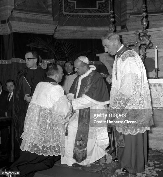 Pope Paul VI celebrates Mass in St Peter's Basilica in 1964.