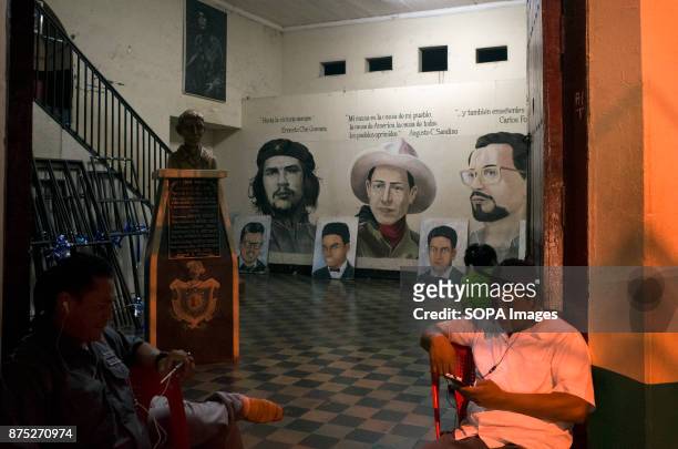 Wall painting of Augusto Sandino and Carlos Fonseca inside the Universidad Autonoma CUUN in Leon. Sandino was a Nicaraguan revolutionary and leader...