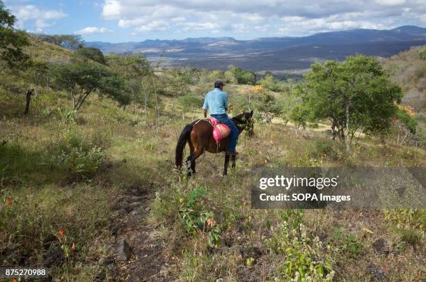 Man riding a horse in the valley of El Coyolito. Although Nicaragua struggled to recover from the devastation caused by the civil war of the 1980s,...