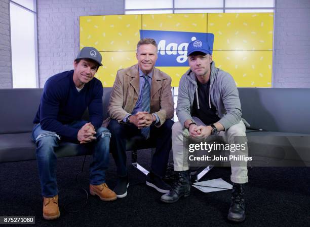 Mark Wahlberg and Will Ferrell with Magic presenter Ronan Keating at Magic FM Studio on November 17, 2017 in London, England.