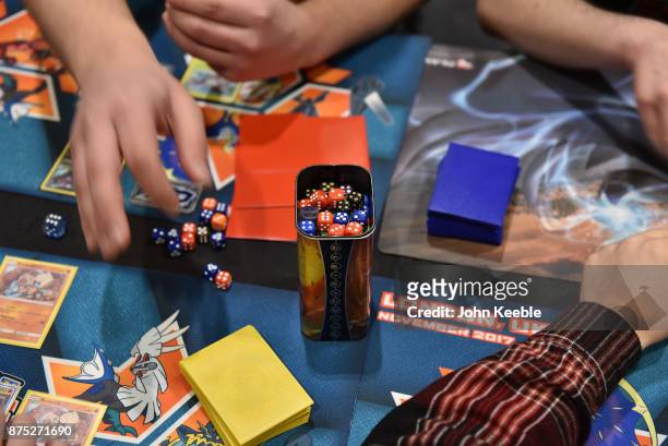 Attendees compete at the Pokemon European International Championships at ExCel on November 17, 2017 in London, England. Thousands of competitors from...