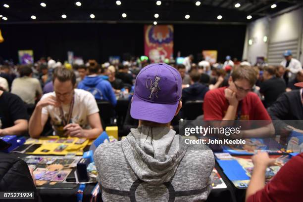 Competitor wears a Mewtwo cap at the Pokemon European International Championships at ExCel on November 17, 2017 in London, England. Thousands of...