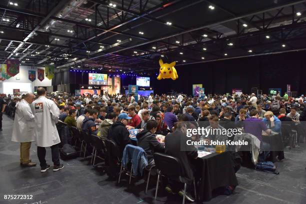 Attendees compete at the Pokemon European International Championships at ExCel on November 17, 2017 in London, England. Thousands of competitors from...