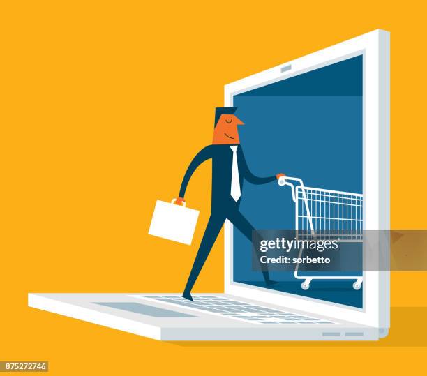 ilustrações de stock, clip art, desenhos animados e ícones de online shopping - businessman - onlineshopping