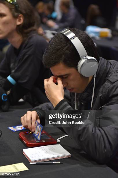 Competitor thinks about his next move at the Pokemon European International Championships at ExCel on November 17, 2017 in London, England. Thousands...