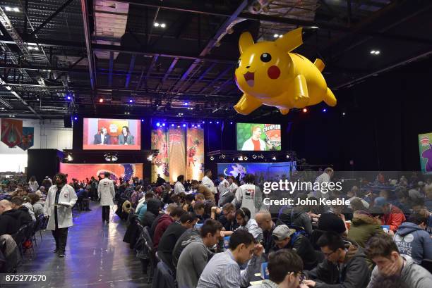Attendees compete at the Pokemon European International Championships at ExCel on November 17, 2017 in London, England. Thousands of competitors from...