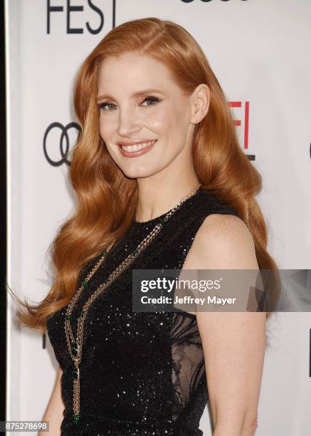 Actress Jessica Chastain attends AFI FEST 2017 Closing Night Gala - Screening of 'Molly's Game' at TCL Chinese Theatre on November 16, 2017 in...