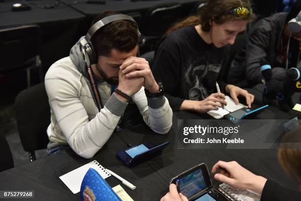 Attendees compete at the Pokemon European International Championships at ExCel on November 17, 2017 in London, England. Thousands of competitors from...