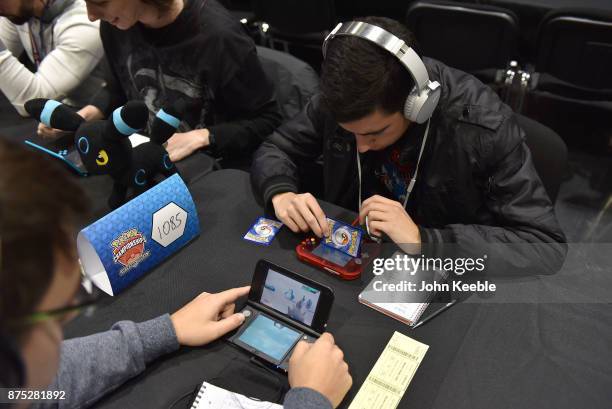 Attendees compete at the Pokemon European International Championships at ExCel on November 17, 2017 in London, England. Thousands of competitors from...