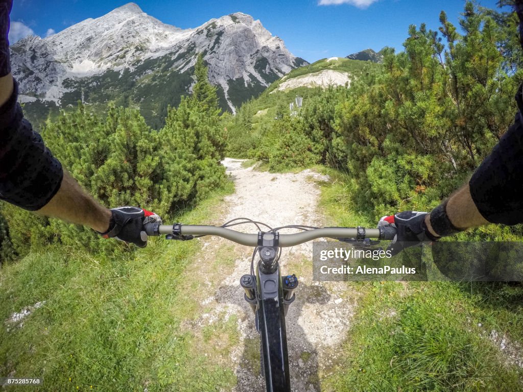 Mountain bike ride in Alps POV