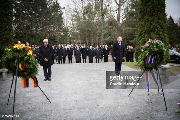 In this handout photo provided by the German Government Press Office , German President Frank-Walter Steinmeier and Slovakian President Andrej Kiska...