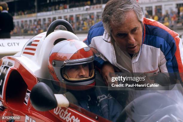 John Watson, Roger Penske, Penske-Ford PC4, Grand Prix of Germany, Nurburgring, 01 August 1976. John Watson with team owner Roger Penske.