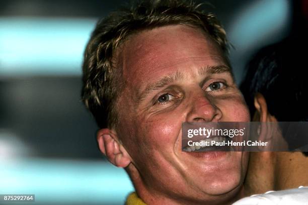 Johnny Herbert, Grand Prix of Italy, Autodromo Nazionale Monza, 11 September 1994. Johnny Herbert is thrilled after his fourth fastest time in...