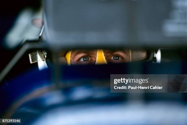 Martin Brundle, Ligier-Mugen-Honda JS41, Grand Prix of Europe, Nurburgring, 01 October 1995. The eyes of Martin Brundle, focused on his monitor.