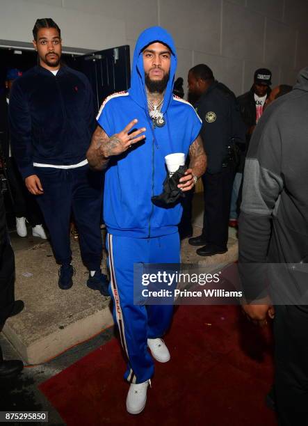 Rapper Dave East attends DJ Holiday Birthday Celebration at Amora Lounge on November 16, 2017 in Atlanta, Georgia.