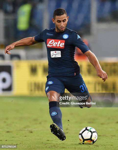 Faouzi Ghoulam of SSC Napoli in action during the Serie A match between SS Lazio and SSC Napoli at Stadio Olimpico on September 20, 2017 in Rome,...