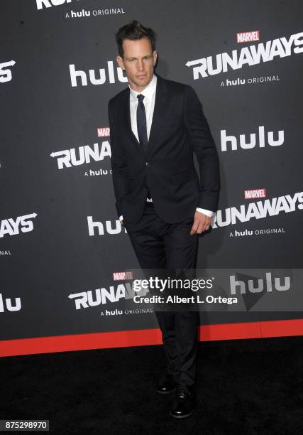 Actor Kip Pardue arrives for the Premiere Of Hulu's "Marvel's Runaways" held at Regency Bruin Theatre on November 16, 2017 in Los Angeles, California.