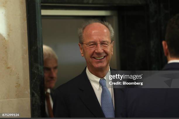 Hans Dieter Poetsch, chairman of Volkswagen AG, arrives for a news conference at the automaker's headquarters in Wolfsburg, Germany, on Friday, Nov....