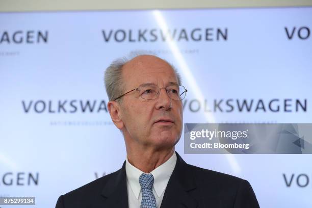 Hans Dieter Poetsch, chairman of Volkswagen AG, speaks during a news conference at the automaker's headquarters in Wolfsburg, Germany, on Friday,...