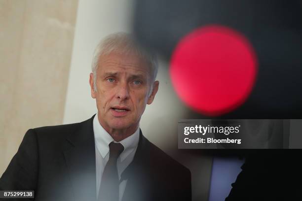 Matthias Mueller, chief executive officer of Volkswagen AG, speaks during a news conference at the automaker's headquarters in Wolfsburg, Germany, on...
