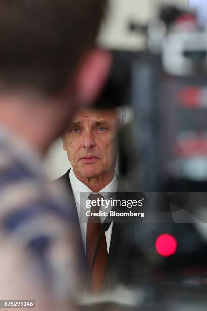 Matthias Mueller, chief executive officer of Volkswagen AG, pauses during a news conference at the automaker's headquarters in Wolfsburg, Germany, on...