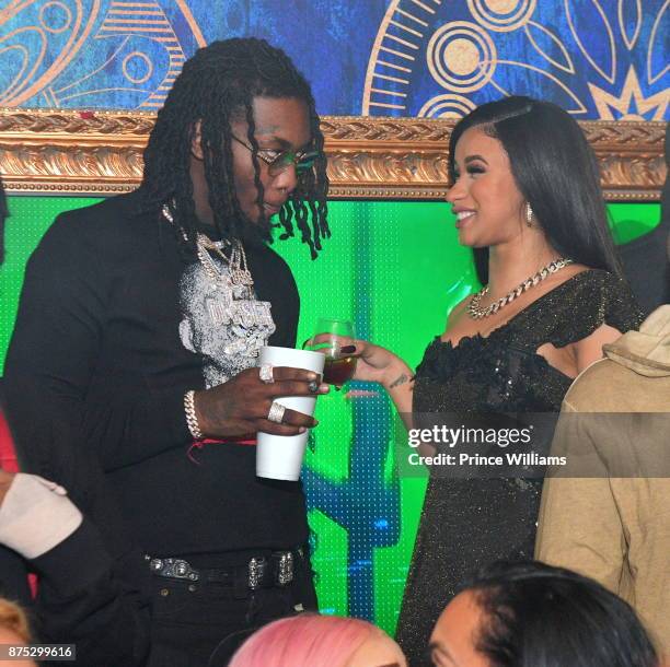 Rapper Offset Of the Group Migos and Cardi B attend DJ Holiday Birthday Celebration at Amora Lounge on November 16, 2017 in Atlanta, Georgia.