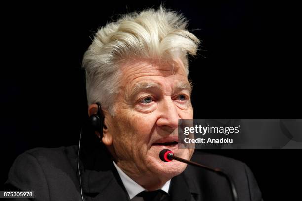 Film director David Lynch delivers a speech, during a press conference in Kiev, Ukraine, on November 17, 2017. Holder of the "Golden Palm...