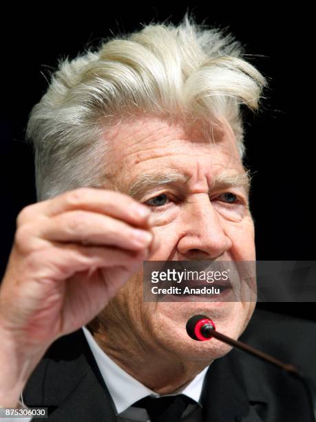 Film director David Lynch delivers a speech, during a press conference in Kiev, Ukraine, on November 17, 2017. Holder of the "Golden Palm...