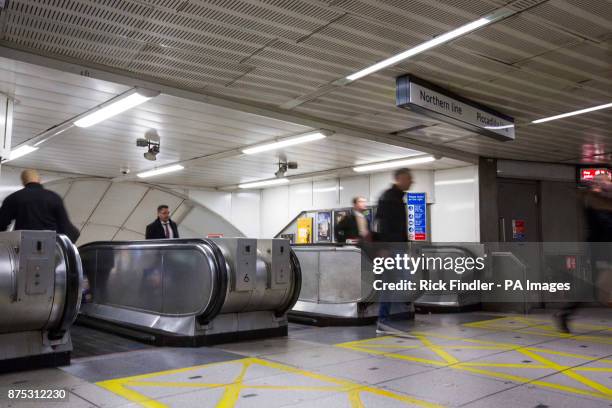 General view of the escalator in Kings' Cross St Pancras underground station which originally caught fire in 1987, ahead of the fire's 30th...