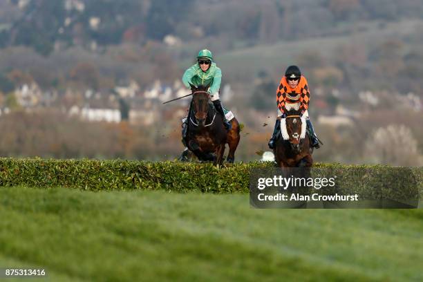 Tom Scudamore riding Kingswell Theatre on their way to winning The Glenfarclas Cross Country Handicap Steeple Chase at Cheltenham racecourse on...