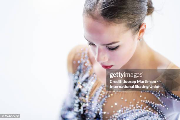 Alina Zagitova of Russia competes in the Ladies Short Program during day one of the ISU Grand Prix of Figure Skating at Polesud Ice Skating Rink on...