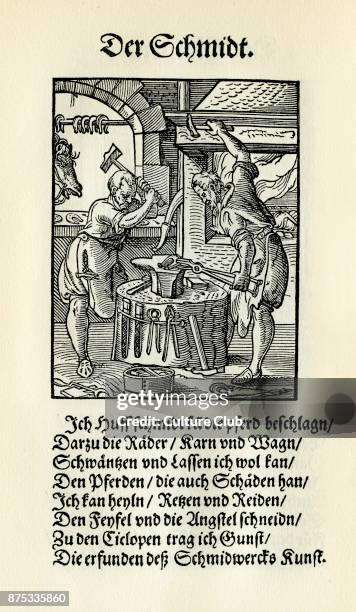 Blacksmith , from the Book of Trades / Das Standebuch , Collection of woodcuts by Jost Amman , 1568 with accompanying rhyme by Hans Sachs .