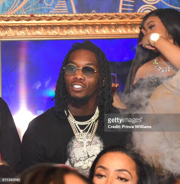 Rapper Offset of the Group Migos and Cardi B attend DJ Holiday Birthday Celebration at Amora Lounge on November 16, 2017 in Atlanta, Georgia.