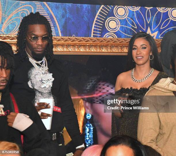 Rapper Offset of the Group Migos and Cardi B attend DJ Holiday Birthday Celebration at Amora Lounge on November 16, 2017 in Atlanta, Georgia.