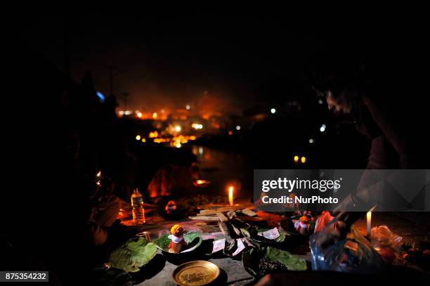 Nepalese devotees offering ritual procession on the bank of Bagmati river on the occasion of Bala Chaturdashi festival celebrated in Kathmandu, Nepal...