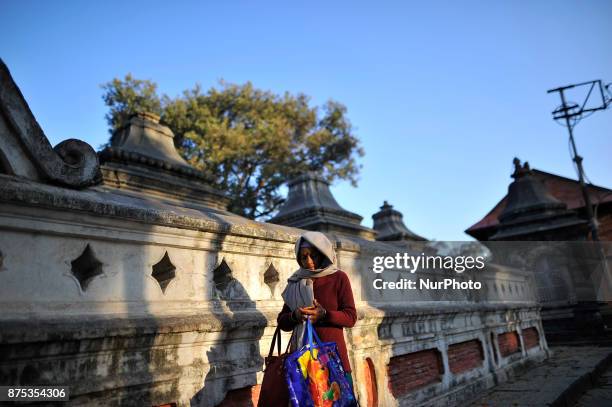 Nepalese devotee arrives to offer holy grains 'Satbij' mixed of 7 types of grain on the occasion of Bala Chaturdashi festival celebrated in the...