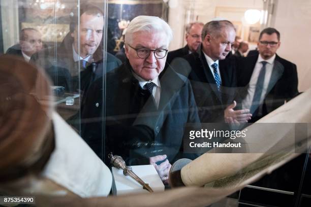 In this handout photo provided by the German Government Press Office , German President Frank-Walter Steinmeier and Slovakian President Andrej Kiska...