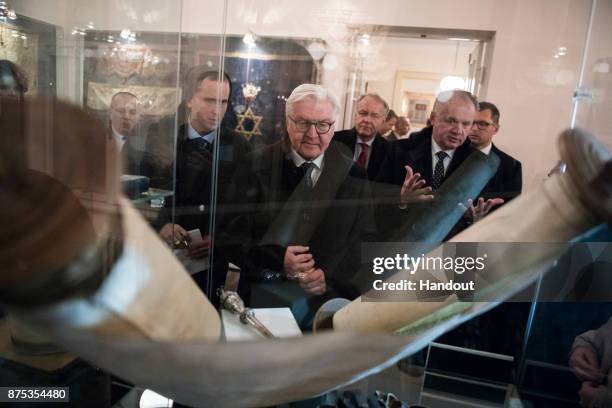 In this handout photo provided by the German Government Press Office , German President Frank-Walter Steinmeier and Slovakian President Andrej Kiska...