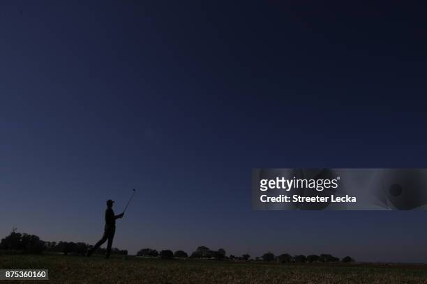 Mackenzie Hughes of Canada plays his tee shot on the third hole during the first round of The RSM Classic at Sea Island Golf Club Seaside Course on...