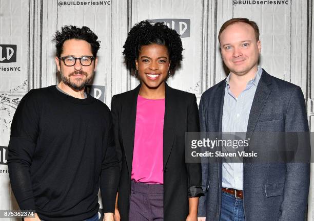 Abrams, Ashley Bryant and Alex Mandell visit Build to discuss "The Play That Goes Wrong" at Build Studio on November 17, 2017 in New York City.
