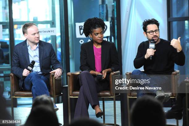 Alex Mandell, Ashley Bryant and JJ Abrams visit Build Series to discuss 'The Play That Goes Wrong' at Build Studio on November 17, 2017 in New York...