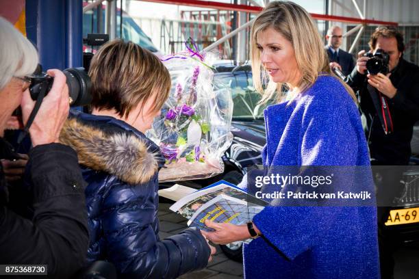 Queen Maxima of The Netherlands visits family company Octatube on the day of the entrepreneur on November 17, 2017 in Delft, Netherlands. Octatube is...