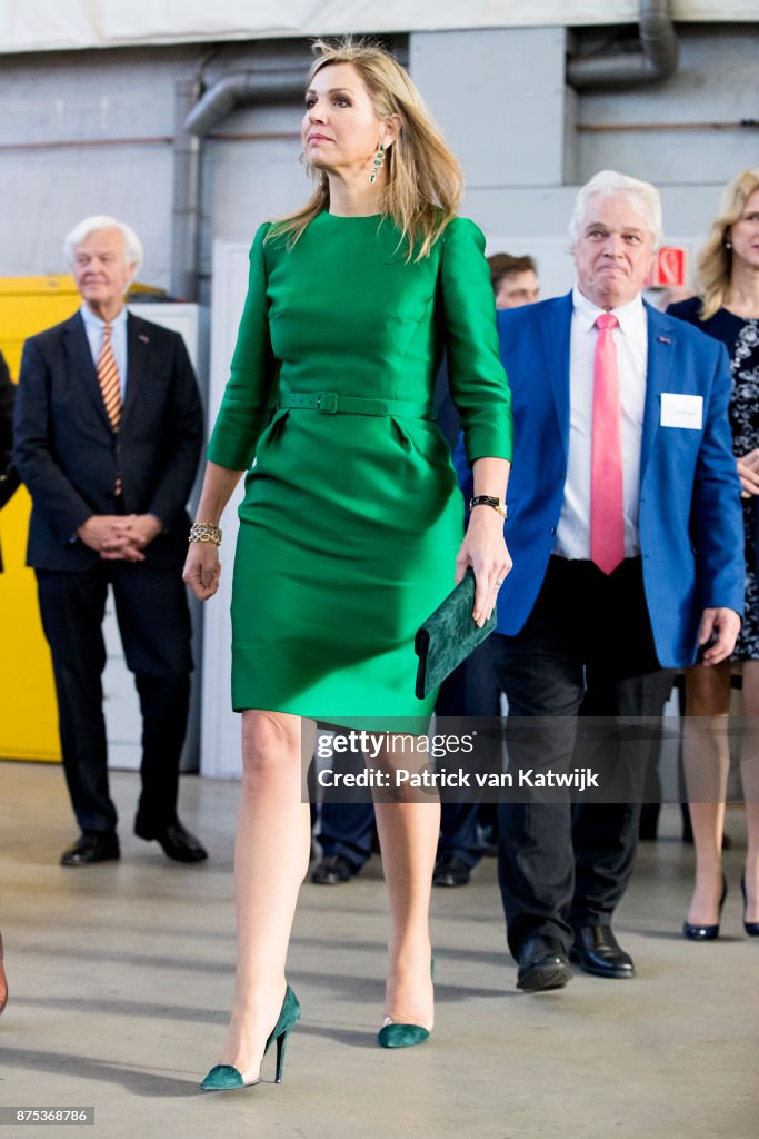 Queen Maxima of The Netherlands in a green dress by Belgian Designer ...