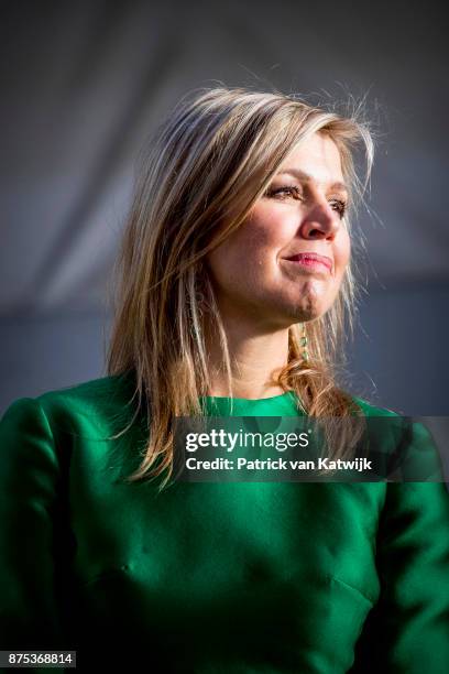 Queen Maxima of The Netherlands visits family company Octatube on the day of the entrepreneur on November 17, 2017 in Delft, Netherlands. Octatube is...