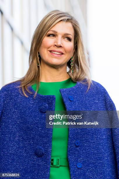 Queen Maxima of The Netherlands visits family company Octatube on the day of the entrepreneur on November 17, 2017 in Delft, Netherlands. Octatube is...