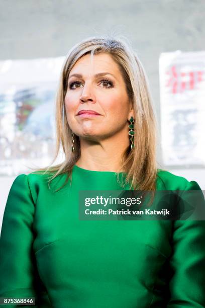 Queen Maxima of The Netherlands visits family company Octatube on the day of the entrepreneur on November 17, 2017 in Delft, Netherlands. Octatube is...